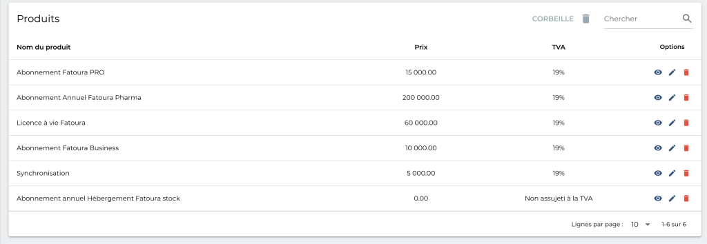Répertoire produits dans le logiciel de facturation Fatoura