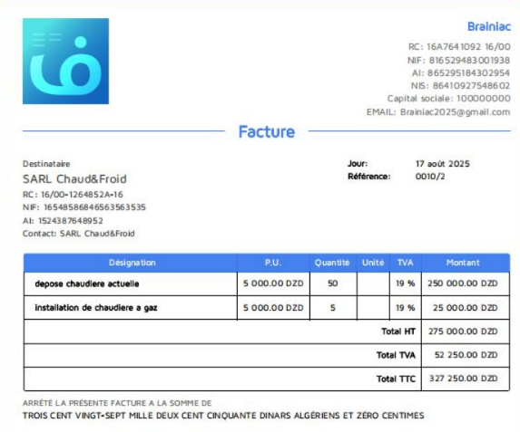 facturation depuis fatoura avec référence