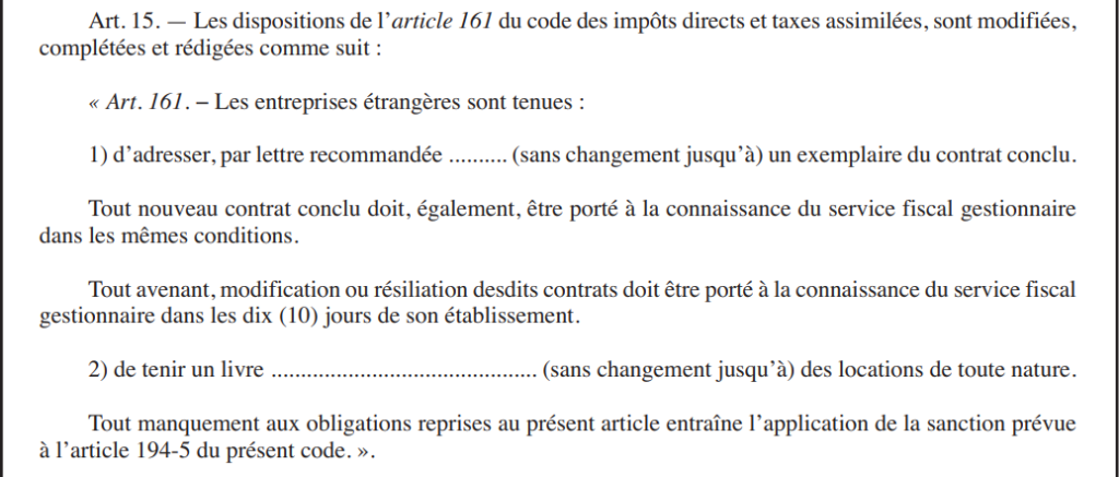 article 15 loi de finance