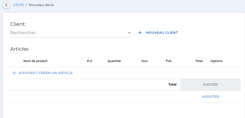 screenshot: creer un devis
