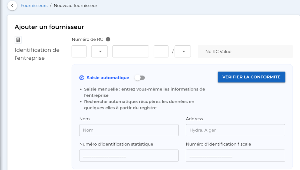 screenshot: ajout de fournisseur