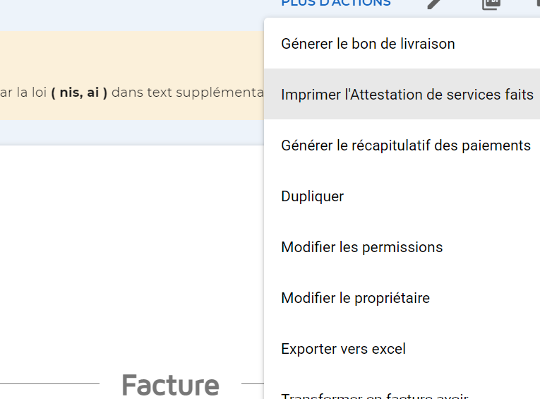 screenshot: attestation service fait
