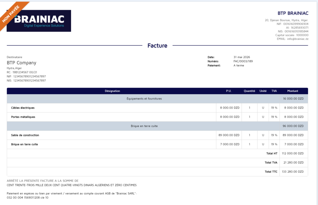 example facture BTP