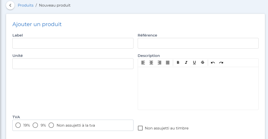 screenshot: ajouter un article ou un produit/service