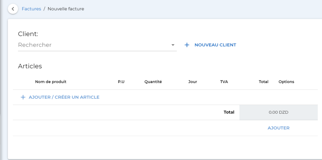 screenshot: creer une facture