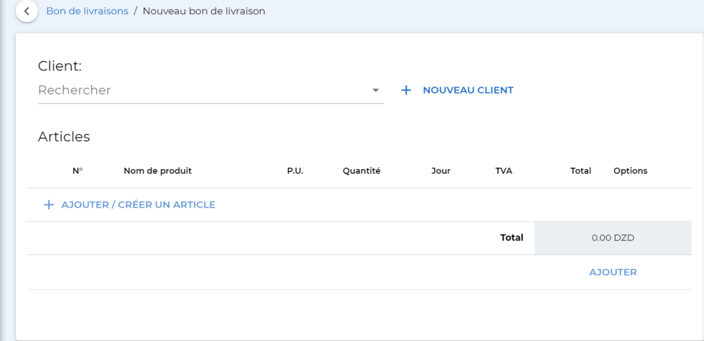 screenshot: creer un bon de livraison
