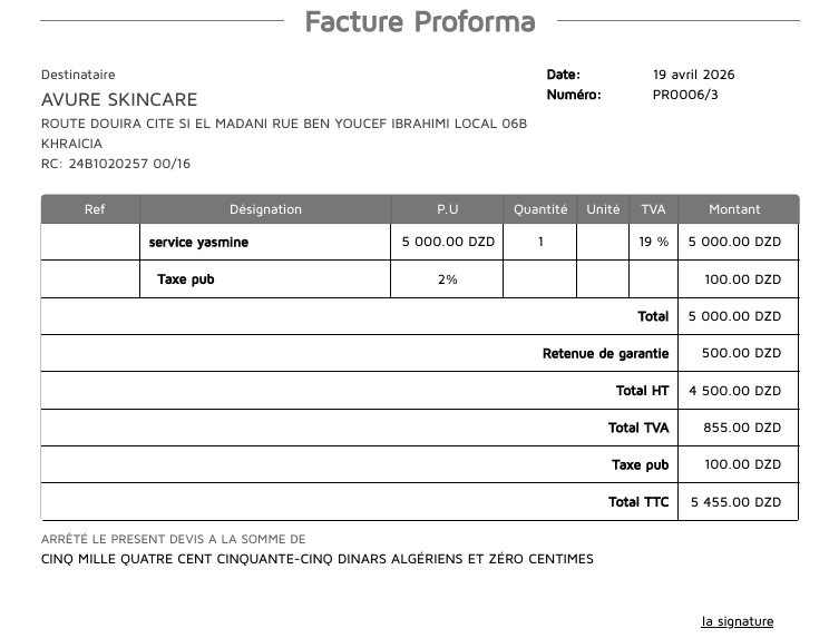 Modele facture proforma Fatoura